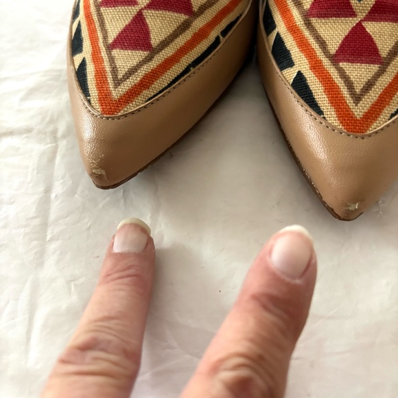 Jon Joseph David Natural Lrather and Fabric Cream Red Flats SZ 7 Worn 1X - Picture 6 of 14